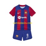 Camisolas de futebol FC Barcelona Robert Lewandowski 9 Criança Equipamento Principal 2023/24 Manga Curta